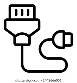 Vector de contorno de icono de cable USB de alimentación. Recarga eléctrica digital del gadget. Fuente de energía de accesorios para smartphone