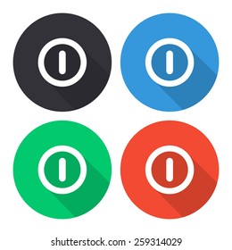 Power vector icon - colored(gray, blue, green, red) round buttons with long shadow