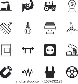 power vector icon set such as: foundry, charge, unplugged, wind, vehicle, physics, calorie, hazard, safety, sun, education, socket, atomic, warning, chemical, atom, current, mining, athletic, eco