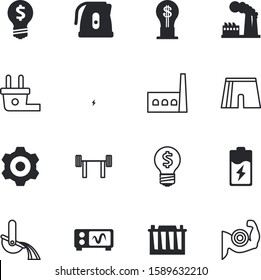 power vector icon set such as: cogwheel, competition, motion, level, ampere, dumbell, oscillation, service, weight, future, cell, preparation, helmet, outlet, alternative, kitchen, waves, colorl