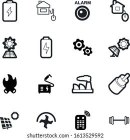 power vector icon set such as: tiller, entertainment, cogwheel, summer, welder, jack, leisure, fire, mechanical, android, digital, motion, tools, alarm, controller, push, wire, object, led, siren