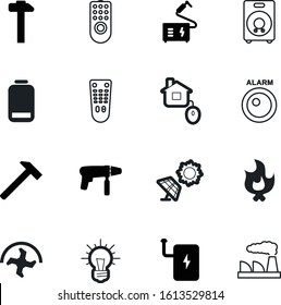 power vector icon set such as: fire, innovation, charger, lights, flasher, tiller, oil, weld, soil, grass, cultivate, cordless, bank, accessories, speakers, warm, creative, program, push, panel, logo