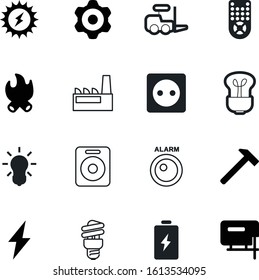power vector icon set such as: bonfire, green, low, stereo, television, music, entertainment, control, raise, supply, factory, ecology, motion, forklift, breakthrough, burn, lifting, alarm