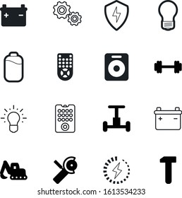 power vector icon set such as: stereo, gyroscope, shield, engine, carpentry, one, bulldozer, vehicle, earth, charger, volume, renovation, muscle, secure, protect, scooter, grinder, low, charging