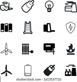 power vector icon set such as: professional, safety, stair, solar, bulb, engineering, organic, bonfire, glass, transport, stairway, raise, protection, real, leisure, accumulator, truck