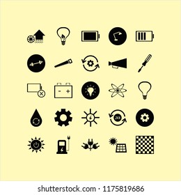 power vector icons set. with car battery, chess board, recycle hours and car charger in set