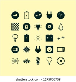 power vector icons set. with washer, electric outlet, chess board and hydraulic energy in set