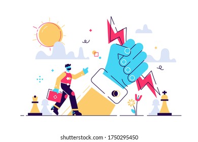 Power vector illustration. Flat tiny strong influence authority persons concept. Business control strategy skills and successful dominance behavior. Charismatic and smart leader force with work impact