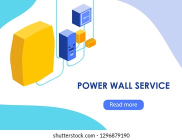Power wall concept in modern isometric style. Vector illustration. For web, banner, shop.