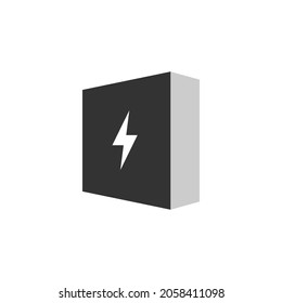 Power wall sign. Battery pack with charging icon. Electricity distributor box. Transformer device. Black and white color Vector illustration.