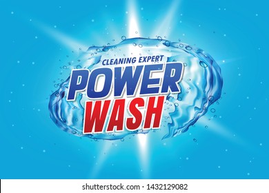 power wash detergent packaging concept with water splash