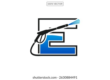 Power wash logo design vector with letter E concept.template design illustration