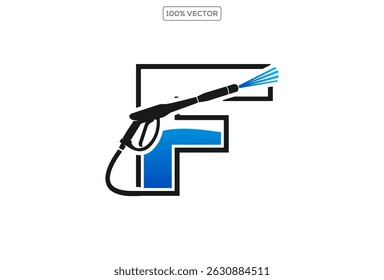 Power wash logo design vector with letter F concept.template design illustration
