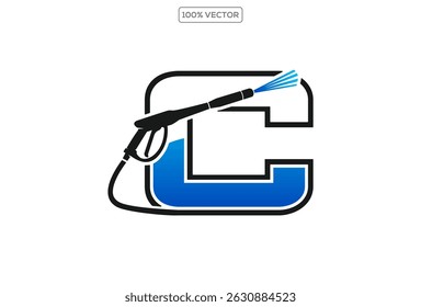 Vector de diseño de logotipo de lavado de energía con concepto de letra C. Ilustración de diseño de Plantilla