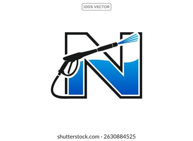 Power wash logo design vector with letter N concept.template design illustration