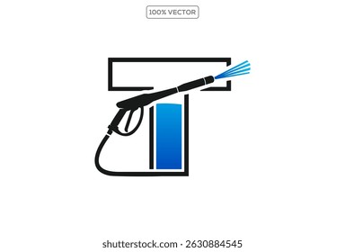 Power wash logo design vector with letter T concept.template design illustration