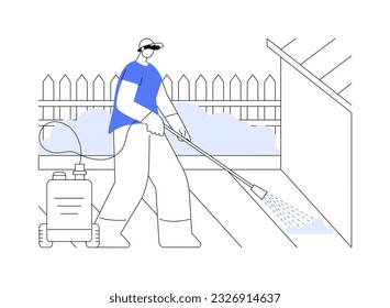 Power washing abstract concept vector illustration. Worker deals with terrace pressure washing, mold removal process, private house maintenance service, household duty abstract metaphor.