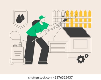 Power washing abstract concept vector illustration. Pressure washing, water spray, remove dust and mold, clean surface, house and garden maintenance service, wood deck cleaning abstract metaphor.