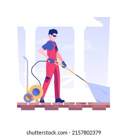 Power washing isolated concept vector illustration. Worker deals with terrace pressure washing, mold removal process, private house maintenance service, household duty vector concept.