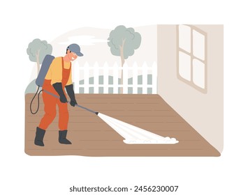 Power washing isolated concept vector illustration. Pressure washing, water spray, remove dust and mold, clean surface, house and garden maintenance service, wood deck cleaning vector concept.