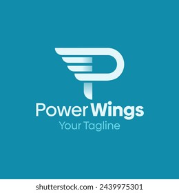 Plantilla de diseño de logotipo Power Wings: fusión de la letra P con el símbolo Wings. Este logotipo moderno inspirado en el alfabeto es perfecto para tecnología, negocios, organizaciones, marca personal y más.