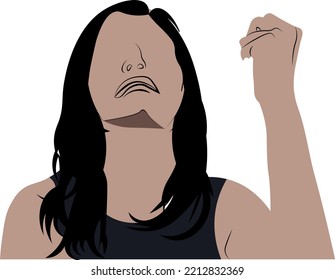 "Power up woman" Girl clenching fist Graphic illustration in white background