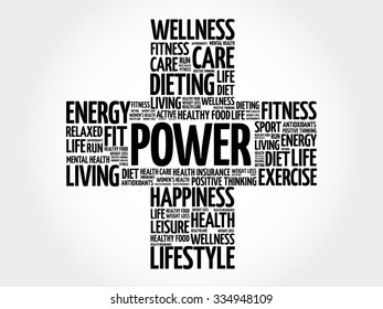 POWER word cloud, health cross concept