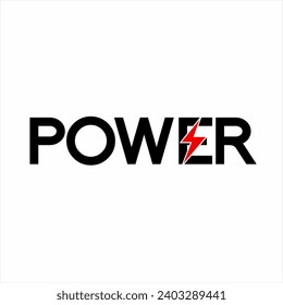 Power word design with thunderbolt symbol on letter E.