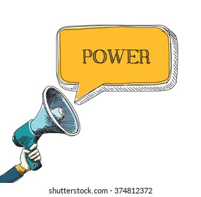 POWER word in speech bubble with sketch drawing style