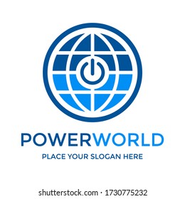 Power world vector logo template. This design use globe and button. Suitable for energy.