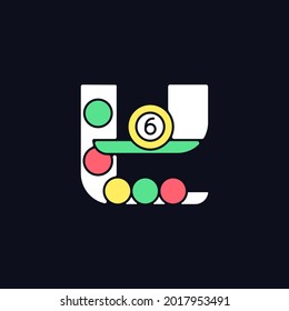Powerball RGB color icon for dark theme. Randomly picking winning numbers. Million-dollar jackpot chance. Isolated vector illustration on night mode background. Simple filled line drawing on black