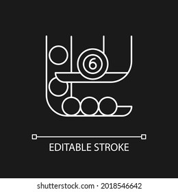 Powerball white linear icon for dark theme. Random numbers. Game with million-dollar jackpot. Thin line customizable illustration. Isolated vector contour symbol for night mode. Editable stroke