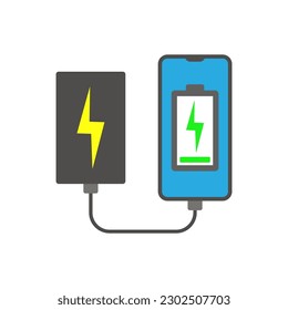 Powerbank-Geräte kosten Smartphone. Vektorgrafik.