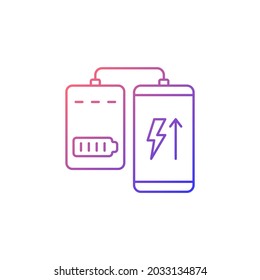 Powerbank for mobile phone gradient linear vector manual label icon. Connect device. Thin line color symbol. Modern style pictogram. Vector isolated outline drawing for product use instructions