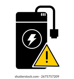 Powerbank simple solid color with attention icon clip art for business or services. Charging mobile device or power bank graphic resources for digital or printable purpose EPS file vector illustration