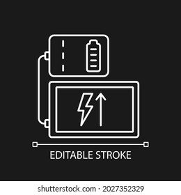 Powerbank for tablet white linear manual label icon for dark theme. Thin line customizable illustration. Isolated vector contour symbol for night mode for product use instructions. Editable stroke