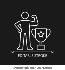 Power-based motivation white linear icon for dark theme. Having control over people. Leadership. Thin line customizable illustration. Isolated vector contour symbol for night mode. Editable stroke
