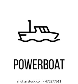 Powerboat icon or logo in modern line style. High quality black outline pictogram for web site design and mobile apps. Vector illustration on a white background. 