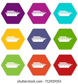 Powerboat icon set many color hexahedron isolated on white vector illustration