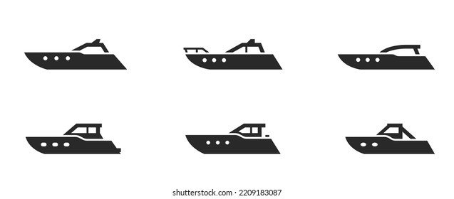 powerboat icon set. motor boats for water sport, travel and vacations. isolated vector images in simple style