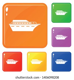 Powerboat icons set collection vector 6 color isolated on white background