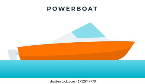 Powerboat , Small Boat Equipped With An Outboard Motor Vector Icon Flat Isolated.