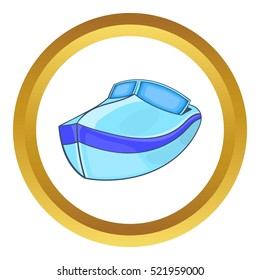 Powerboat vector icon in golden circle, cartoon style isolated on white background