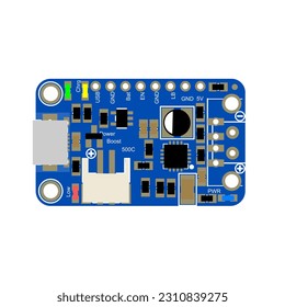 Ilustración del vector de la fuente de alimentación PowerBoost 500C: Mostrando el módulo de fuente de alimentación compacto y eficiente PowerBoost 500C, diseñado para proporcionar alimentación estable y fiable a los dispositivos electrónicos