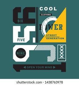 POWER/COOL/OPEN YOUR MIND typography design t-shirt,vector illustration