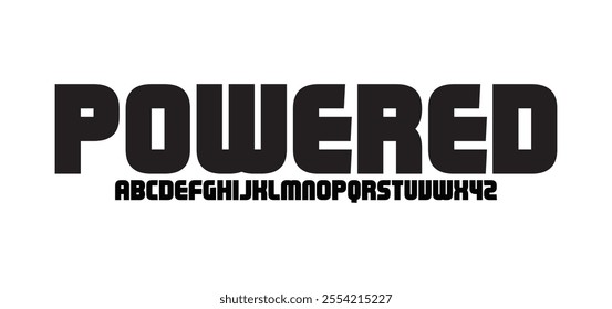 Powered, Abstract font alphabet. Minimal modern urban fonts for logo, brand etc. Typography typeface uppercase and number. vector illustration