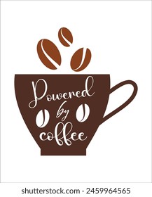 	
Powered by coffee retro t shirt design.