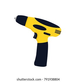 Powered electric electric screwdriver or cordless drill vector icon illustration if flat design.  carpenter hand tool symbol. Motorized rotary power instrument sign.