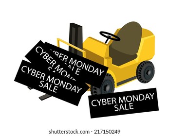 Powered Industrial Forklift Loading Cyber Monday Deal Card for Start Christmas Shopping Season and Biggest Discount Promotion in A Year. 