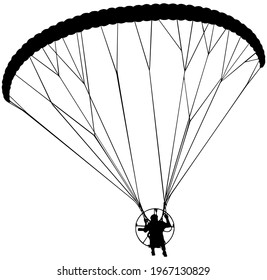 Powered paraglider vector illustration in black on white background 